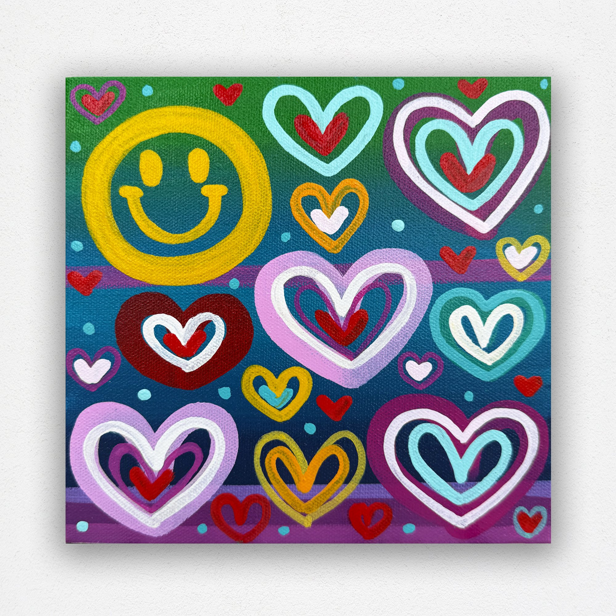 Love you more w hearts small original painting by Carla Bank